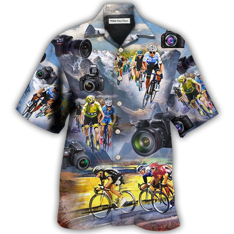 Watercolor Cycling Photography Mountain Hawaiian Shirt For Beach Parties And Weekend Getaways