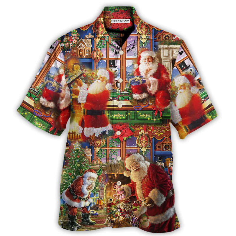 Festive Santa Christmas Hawaiian Shirt Tropical Styling View For Warm Weather Events