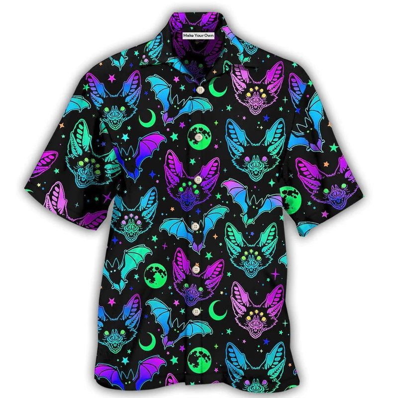 Neon Bat And Magic Hawaiian Shirt For Beach Days Resort Trips And Relaxed Everyday Style