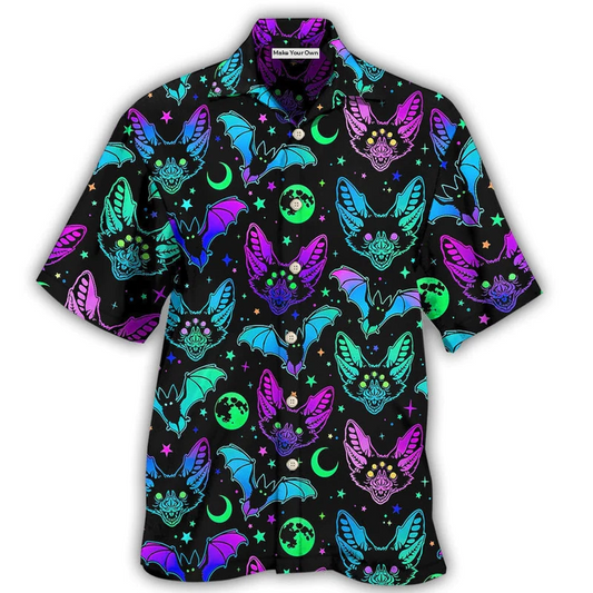 Neon Bat And Magic Hawaiian Shirt For Beach Days Resort Trips And Relaxed Everyday Style