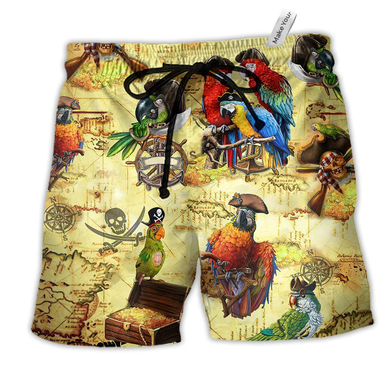 Parrot Amazing Pirate Parrots Hawaiian Print Beach Shorts For Seaside Summer Adventures
