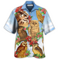 Retro Happy Owl Christmas Hawaiian Shirt Pattern Detail For Summer Holidays And Outdoor Fun