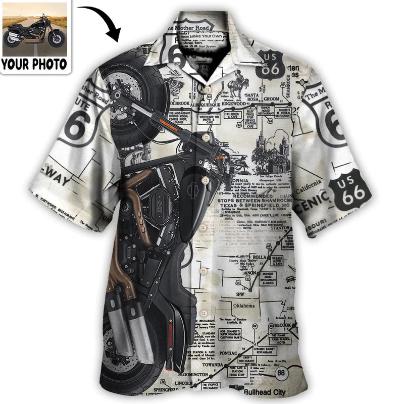 Motorcycle Biker Personalized Photo Hawaiian Shirt Collar And Front View For Island Holidays