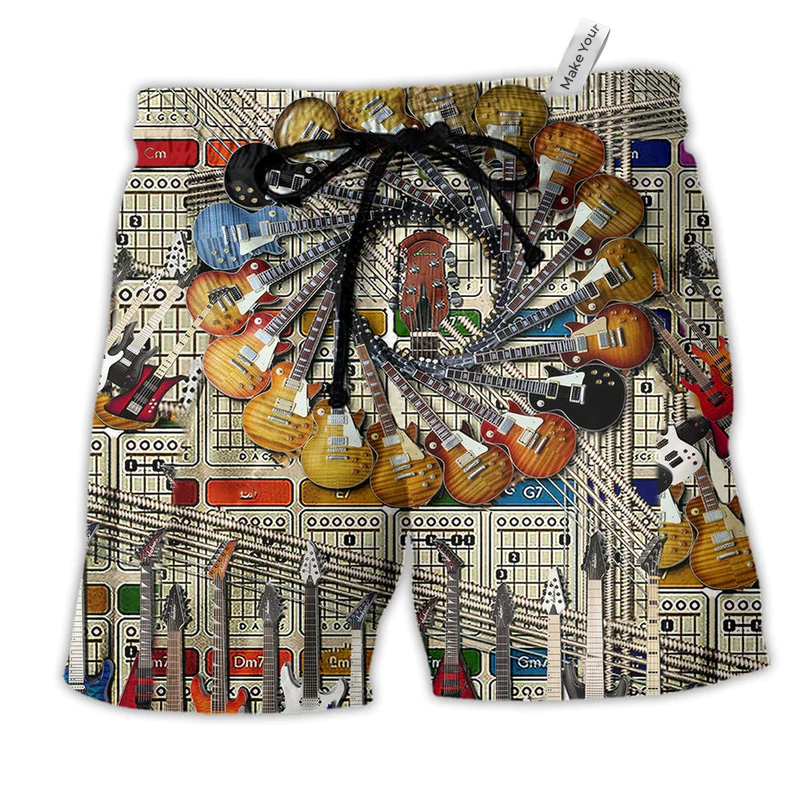 Music I Love Electric Guitar Hawaiian Print Beach Shorts For Resort Trips And Weekend Wear
