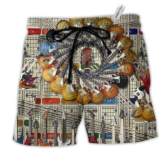 Music I Love Electric Guitar Hawaiian Print Beach Shorts For Resort Trips And Weekend Wear