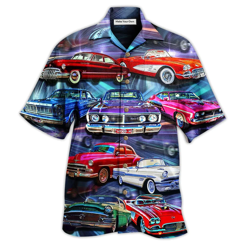 Colorful Classic Car Hawaiian Shirt For Coastal Adventures Summer Events And Everyday Comfort