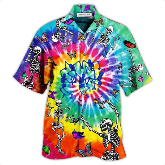 Bohemian Funny Skull Dance Butterfly Hawaiian Shirt Design View For Casual Summer Styling