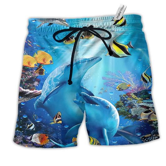 Dolphin Dolphin In The Ocean Hawaiian Print Beach Shorts For Marine Inspired Outdoor Wear
