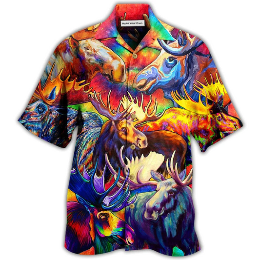 Watercolor Moose Beautiful Hawaiian Shirt For Beach Parties And Weekend Getaways