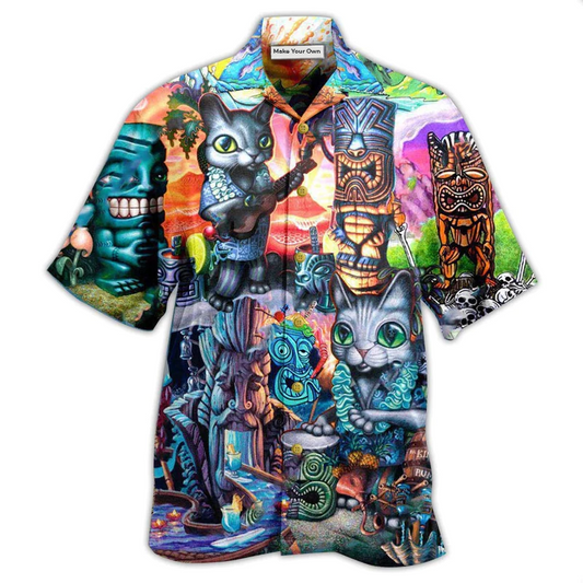 Cat Tiki Hawaiian Shirt Design View For Resort Travel And Thoughtful Gifting