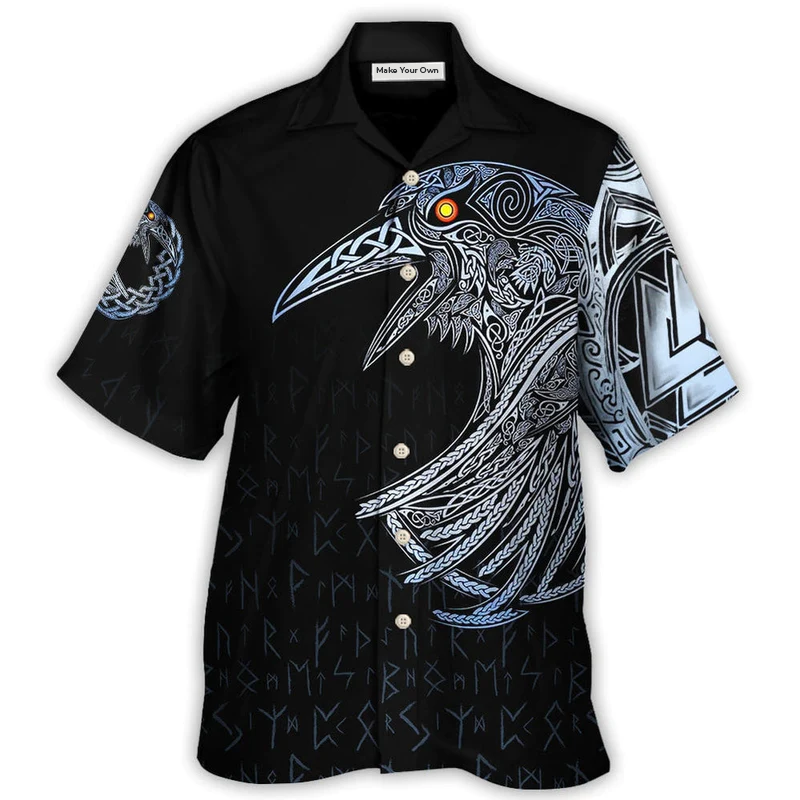 Norse Warrior Huginn Muninn Bird Hawaiian Shirt Pattern Detail For Summer Holidays And Outdoor Fun