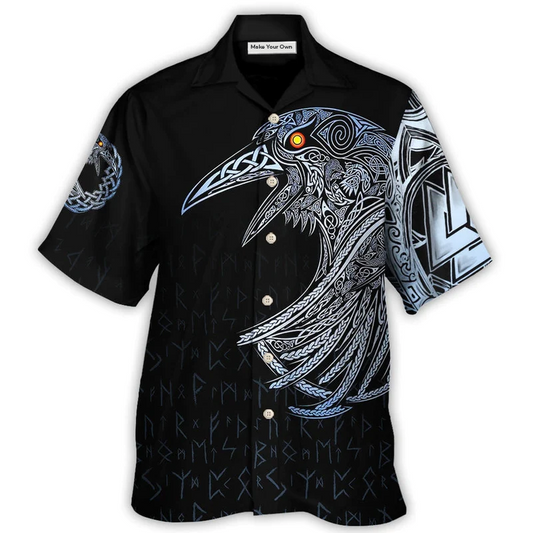 Norse Warrior Huginn Muninn Bird Hawaiian Shirt Pattern Detail For Summer Holidays And Outdoor Fun