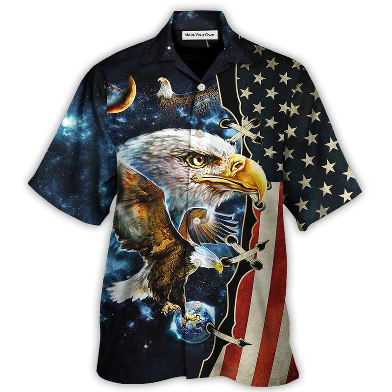 Eagle American Amazing Galaxy Hawaiian Shirt Pattern View For Relaxed Warm Weather Outfits