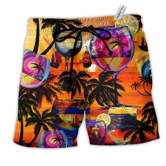 Wine It's Time For Wine And Hawaii Colorful Beach Shorts For Marine Inspired Outdoor Wear