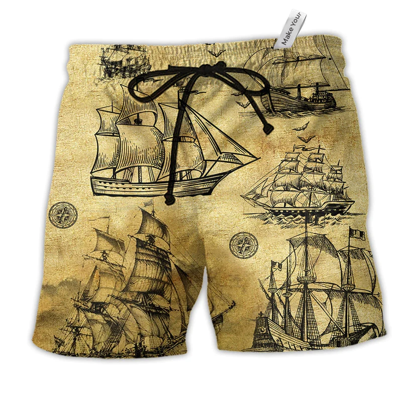 Vintage Ocean Sailing Beach Shorts For Poolside Relaxation And Travel Ready Comfort