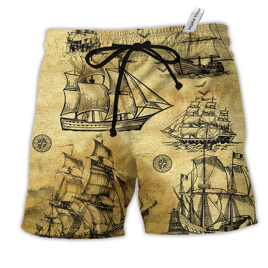 Vintage Ocean Sailing Beach Shorts For Poolside Relaxation And Travel Ready Comfort