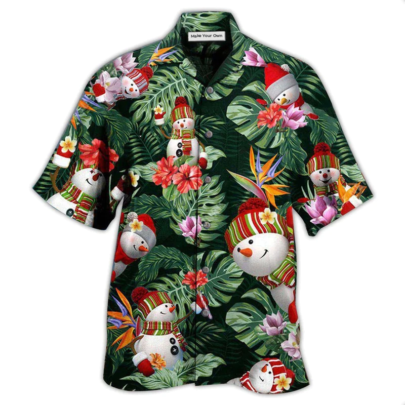 Christmas Tropical Snowman Hawaiian Shirt For Coastal Vacations Warm Weather Events And Daily Style