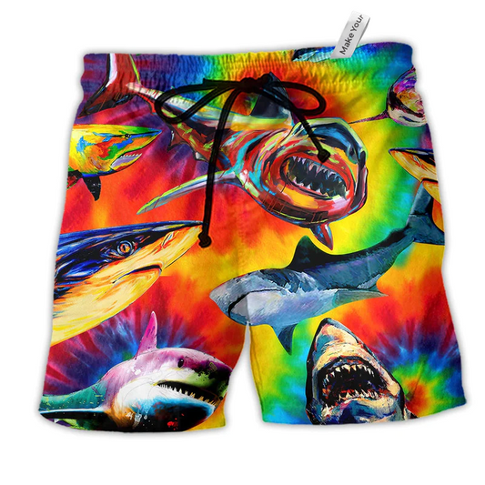 Shark Rainbow Life Style Hawaiian Print Beach Shorts For Rainbow Inspired Beach Days