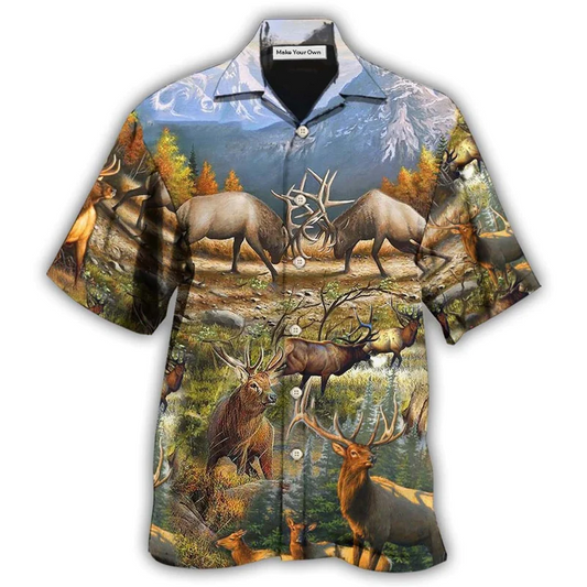 Hunting Mountain Hawaiian Shirt Design View For Casual Summer Styling