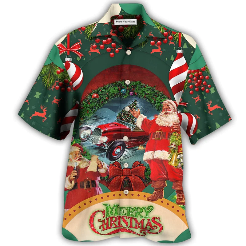 Christmas Hot Rod Hawaiian Shirt For Beach Vacations Casual Parties And Warm Weather Style