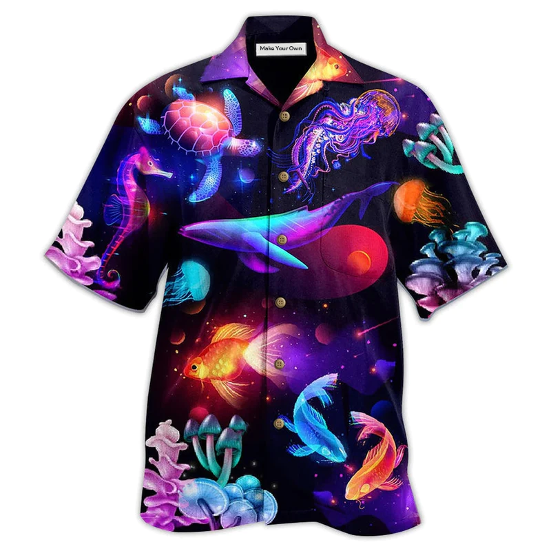 Fish Ocean Turtle Hawaiian Shirt Design Detail For Sunny Adventures And Casual Wear