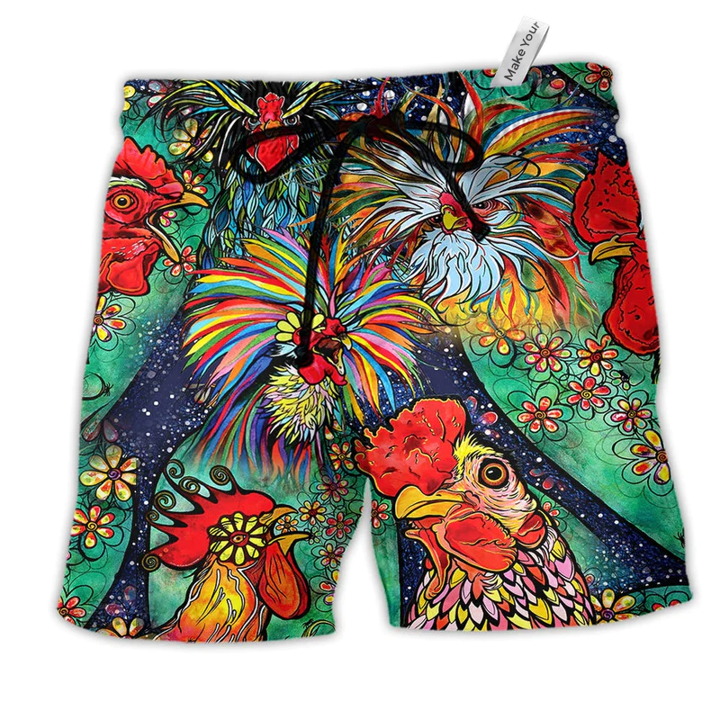 Chicken Love Farm Color Hawaiian Print Beach Shorts For Pet Lover Outdoor Comfort