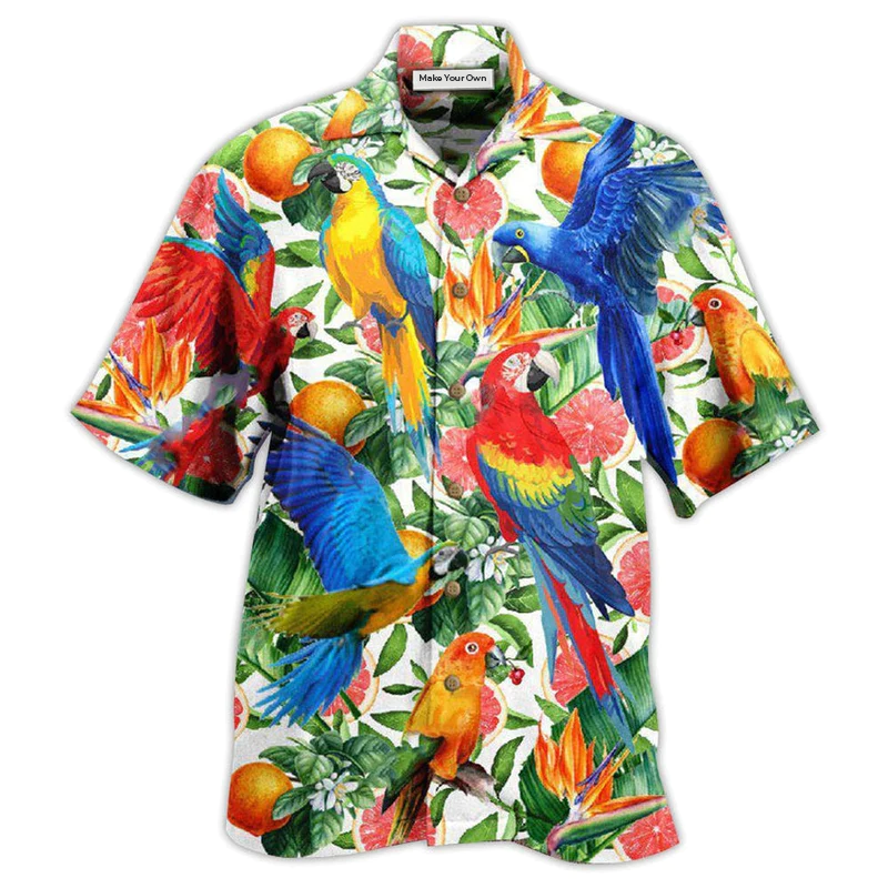 Red Parrot Grapefruit Flavor Hawaiian Shirt Design Detail For Sunny Adventures And Casual Wear