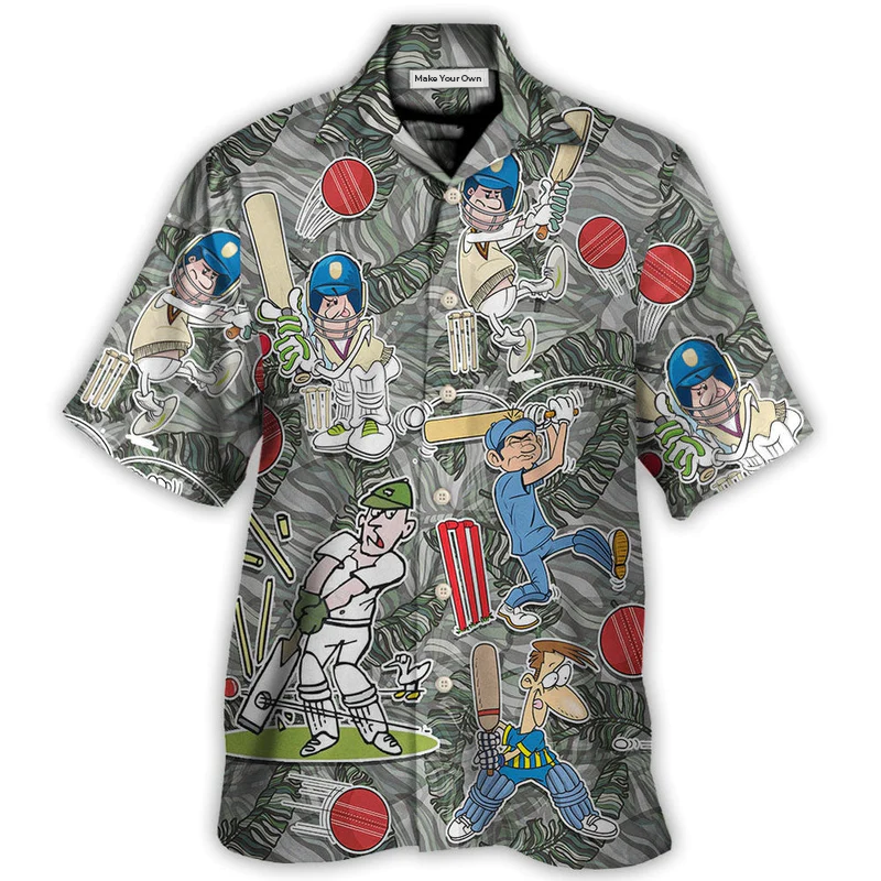 Tropical Cricket Leaf Hawaiian Shirt Design View For Resort Wear