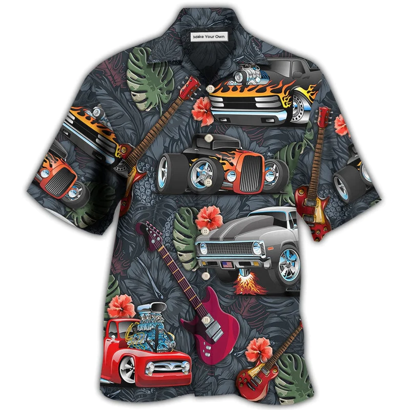 Guitar Hot Rod Rods Hawaiian Shirt For Summer Vacation And Beach Travel
