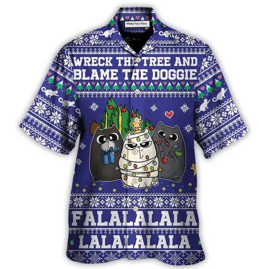 Cat Wreck Tree Meowy Christmas Hawaiian Shirt For Summer Vacation And Beach Travel