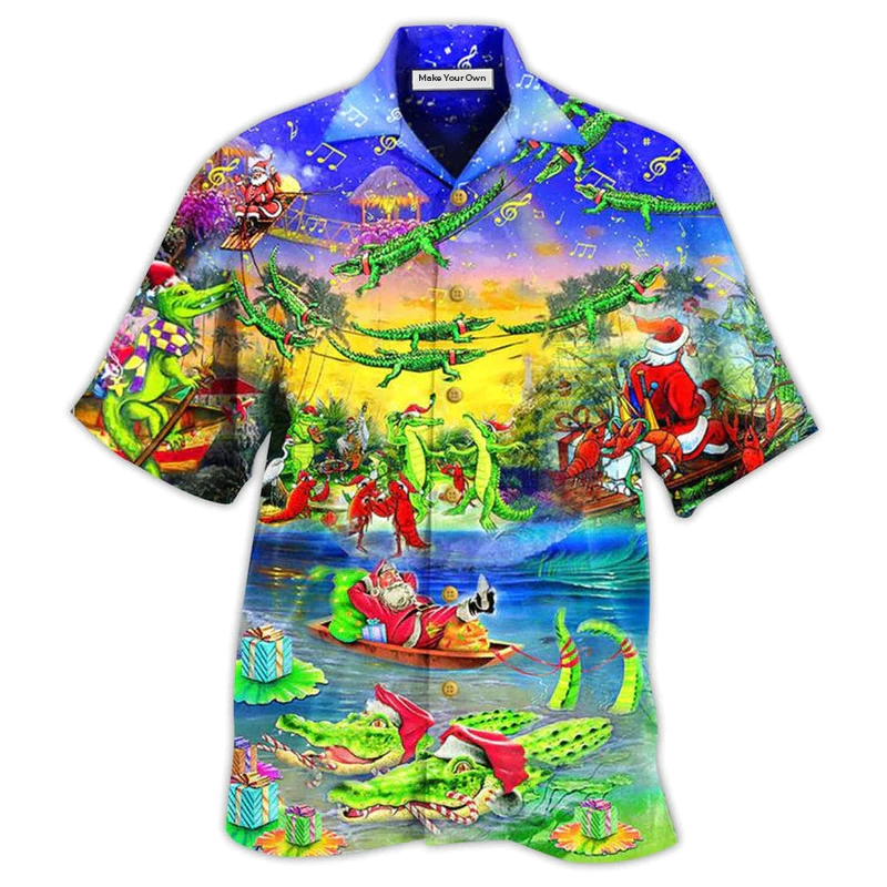 Festive Crocodile Christmas Hawaiian Shirt Artwork View For Weekend Travel And Beach Style