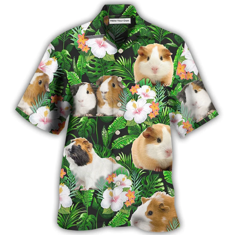 Green Tropical Pig Guinea Leaf Hawaiian Shirt Pattern Detail For Vacation Travel And Daily Wear