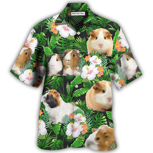 Green Tropical Pig Guinea Leaf Hawaiian Shirt Pattern Detail For Vacation Travel And Daily Wear