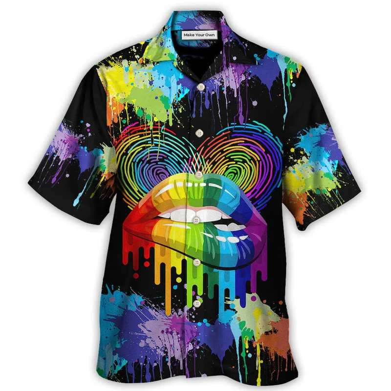 Rainbow Pride Lips Happiness Hawaiian Shirt Pattern View For Lightweight Everyday Style