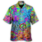 Bohemian Funny Colorful Octopus Tie Dye Hawaiian Shirt Artwork Detail For Tropical Trips And Casual Outings