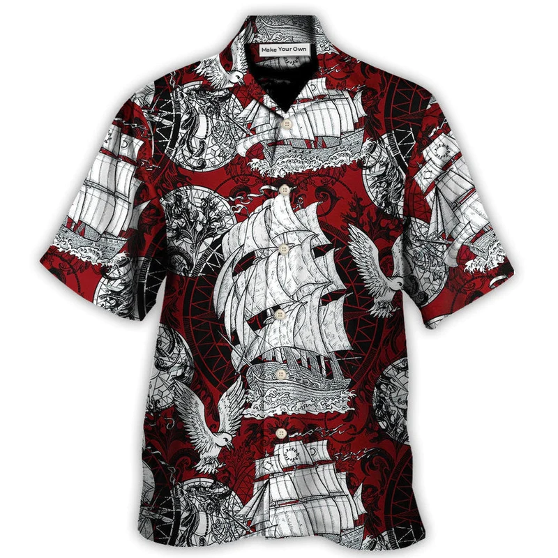 Vintage Ship Sailing Old Anchor Sea Hawaiian Shirt Design View For Casual Summer Styling