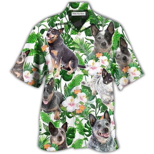 Green Tropical Dog Australian Cattle Hawaiian Shirt Pattern View For Lightweight Everyday Style