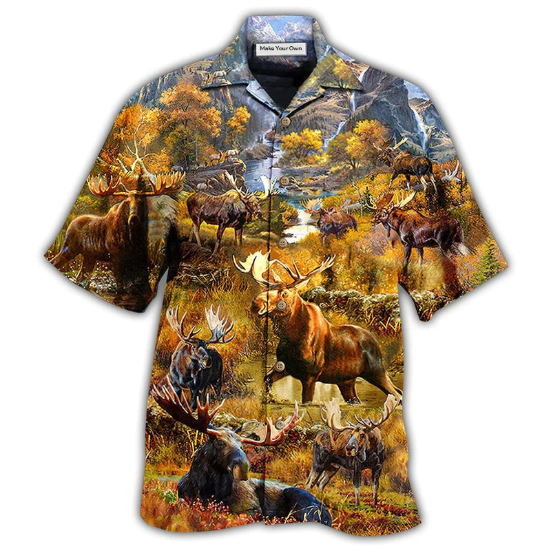 Woodland Moose Spend Hawaiian Shirt For Summer Events And Casual Outdoor Wear