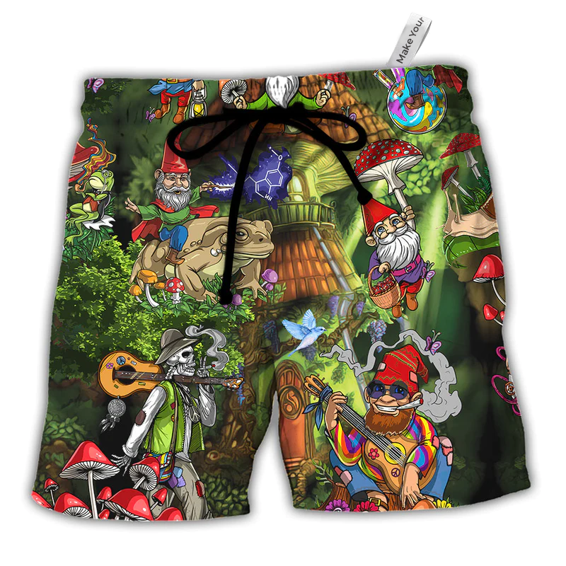 Hippie Mushroom Peace Colorful Beach Shorts For Tropical Holidays And Weekend Casual Style