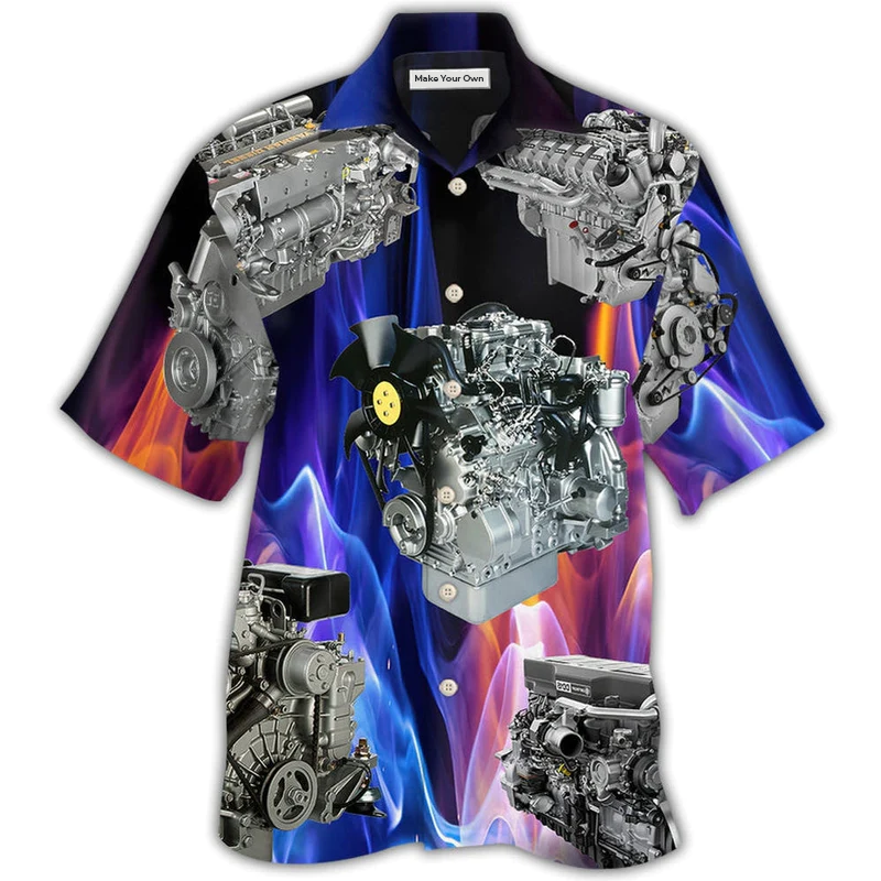 Diesel Engine Hawaiian Shirt For Vacation Parties Beach Outings And Relaxed Daily Wear