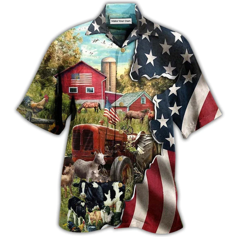 Farm Cows Animals American Hawaiian Shirt Artwork Detail For Tropical Trips And Casual Outings