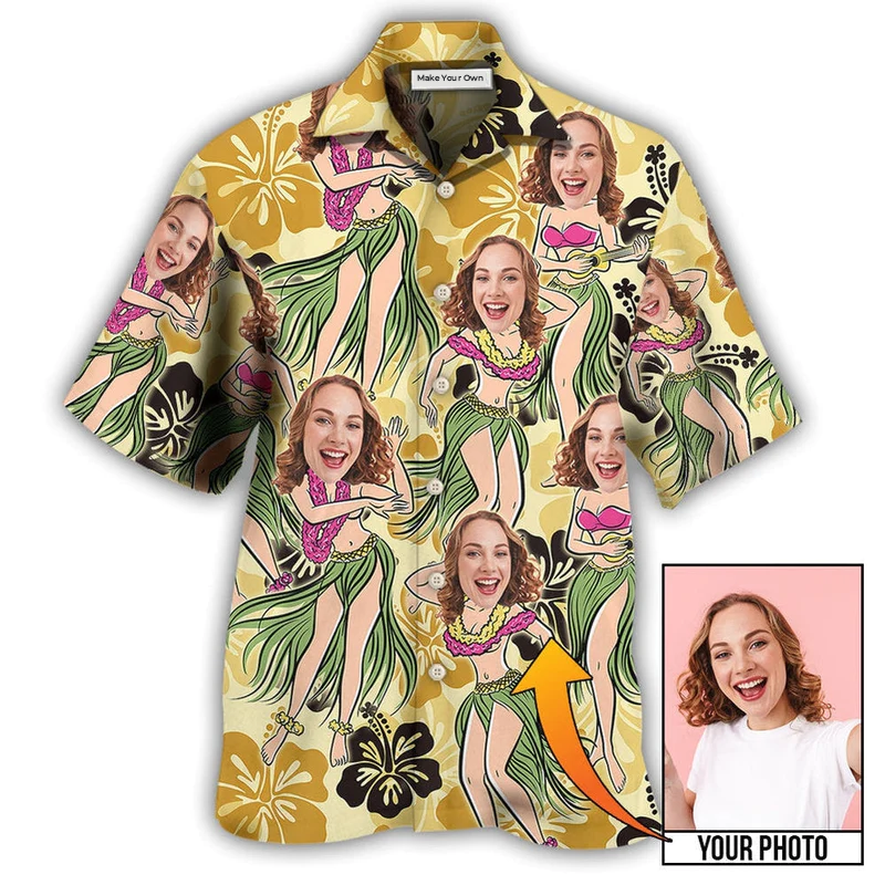 Tropical Woman Face Custom Photo Aloha Hawaiian Shirt Pattern Detail For Summer Holidays And Outdoor Fun
