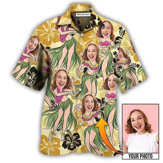 Tropical Woman Face Custom Photo Aloha Hawaiian Shirt Pattern Detail For Summer Holidays And Outdoor Fun