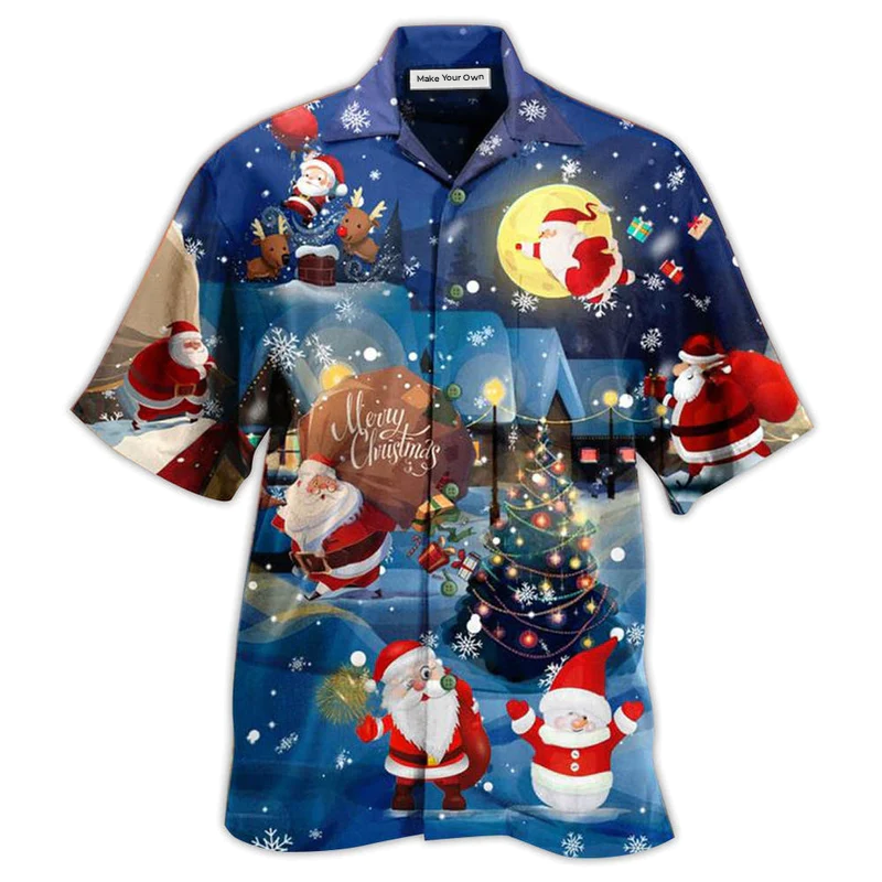 Christmas Santa Gifts Night Hawaiian Shirt For Vacation Days And Relaxed Coastal Outings