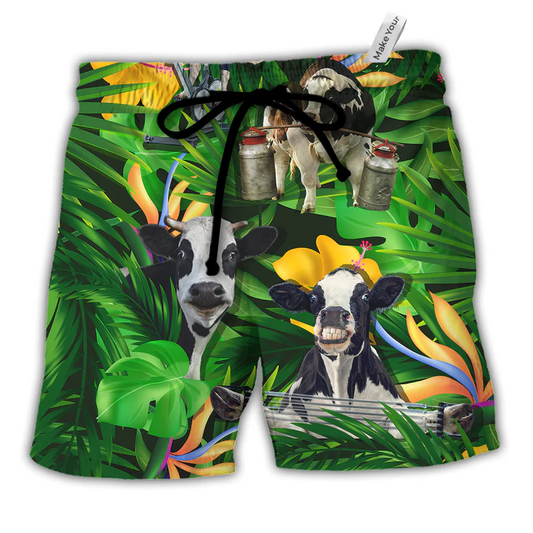 Tropical Cow Dance Beach Shorts For Coastal Adventures And Laid Back Styling