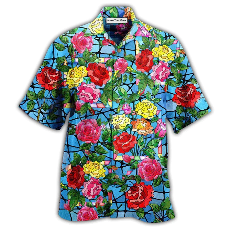 Rose Floral Hawaiian Shirt For Vacation Parties Beach Outings And Relaxed Daily Wear