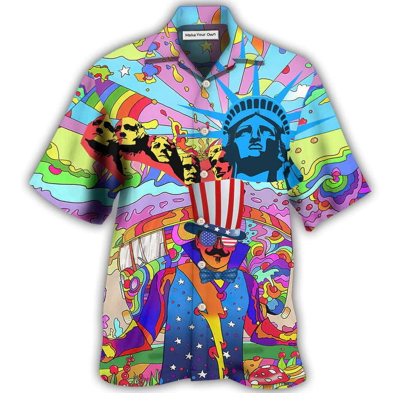 Bohemian Independence Day American Hawaiian Shirt Artwork Detail For Resort Trips And Outdoor Activities