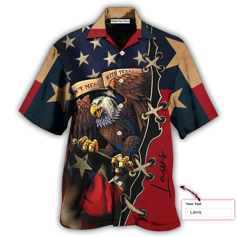 Eagle American Texas Peace Personalized Hawaiian Shirt Artwork Detail For Resort Trips And Outdoor Activities