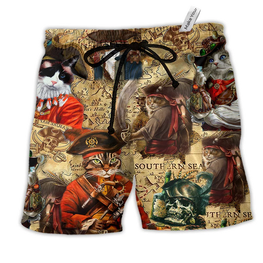Cat Pirates So Cool Hawaiian Print Beach Shorts For Sunny Getaways And Gifting