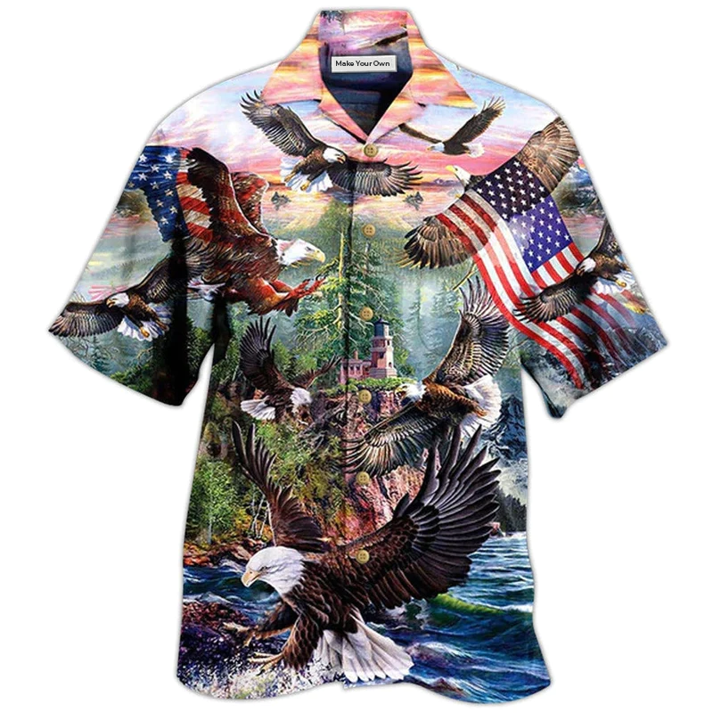 Patriotic Eagle Hawaiian Shirt For Island Holidays Summer Parties And Casual Outdoor Wear